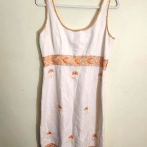 Sigrid Olsen Embroidered Linen/Silk Sheath Dress